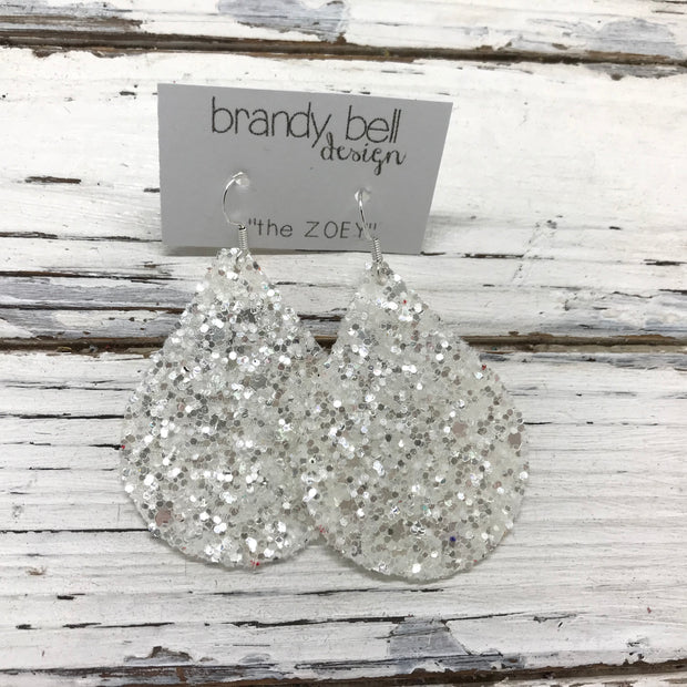 ZOEY (3 sizes available!) -  GLITTER ON CANVAS Earrings  (not leather)  ||  SNOW WHITE GLITTER