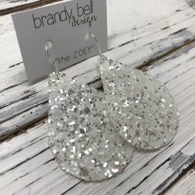 ZOEY (3 sizes available!) -  GLITTER ON CANVAS Earrings  (not leather)  ||  SNOW WHITE GLITTER