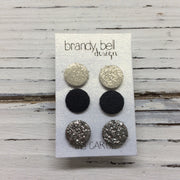 CAROL (3/PACK) - Leather Stud Earrings  || SHIMMER GOLD, MATTE BLACK, IRIDESCENT SILVER