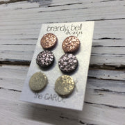CAROL (3/PACK) - Leather Stud Earrings  || SHIMMER PINK, IRIDESCENT SILVER, SHIMMER GOLD