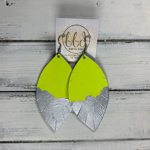 "DIPPED" MAISY (2 SIZES!) - Genuine Leather Earrings  || MATTE NEON YELLOW + CHOOSE YOUR "DIPPED" FINISH