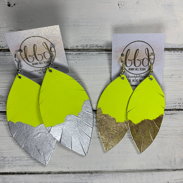 "DIPPED" MAISY (2 SIZES!) - Genuine Leather Earrings  || MATTE NEON YELLOW + CHOOSE YOUR "DIPPED" FINISH