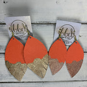 "DIPPED" MAISY (2 SIZES!) - Genuine Leather Earrings  || NEON ORANGE SAFFIANO + CHOOSE YOUR "DIPPED" FINISH