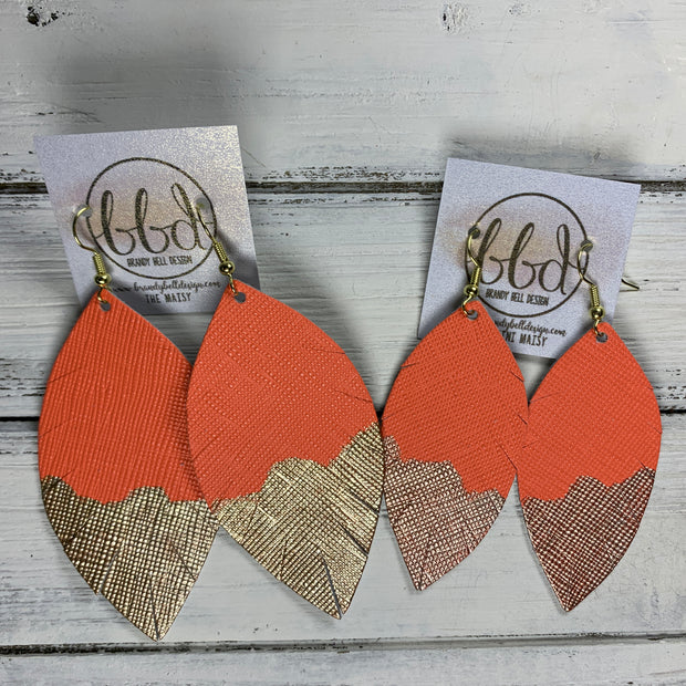 "DIPPED" MAISY (2 SIZES!) - Genuine Leather Earrings  || NEON ORANGE SAFFIANO + CHOOSE YOUR "DIPPED" FINISH