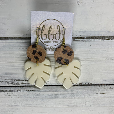 LIMITED EDITION PALM COLLECTION -  Leather Earrings  ||  <BR>  CARAMEL CHEETAH, <BR> OFF WHITE PALM LEAF