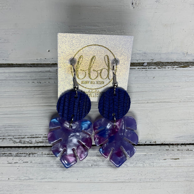LIMITED EDITION PALM COLLECTION -  Leather Earrings  ||  <BR>  COBALT BLUE PALMS, <BR> MULTICOLOR BLUE AND PURPLE PALM LEAF