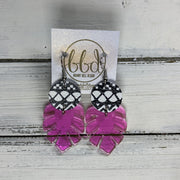 LIMITED EDITION PALM COLLECTION -  Leather Earrings  ||  <BR>  BLACK & WHITE GEOMETRIC, <BR> FUCHSIA PALM LEAF