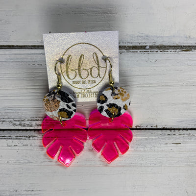 LIMITED EDITION PALM COLLECTION -  Leather Earrings  ||  <BR>  CORAL FLORAL CHEETAH, <BR> NEON PINK PALM LEAF