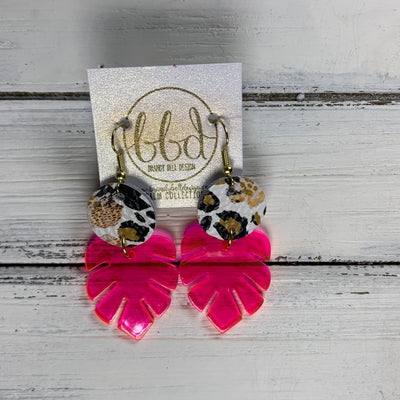 LIMITED EDITION PALM COLLECTION -  Leather Earrings  ||  <BR>  CORAL FLORAL CHEETAH, <BR> NEON PINK PALM LEAF