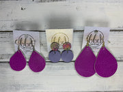 GLITTER POST *Limited Edition* COLLECTION ||  Leather Earrings || GLITTER STUD WITH LAVENDER CIRCLE