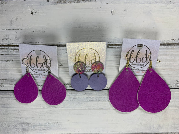 GLITTER POST *Limited Edition* COLLECTION ||  Leather Earrings || GLITTER STUD WITH DARK PLUM CIRCLE