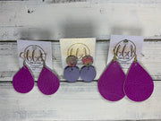 GLITTER POST *Limited Edition* COLLECTION ||  Leather Earrings || GLITTER STUD WITH ORANGE TEXTURE CIRCLE