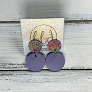 GLITTER POST *Limited Edition* COLLECTION ||  Leather Earrings || GLITTER STUD WITH LAVENDER CIRCLE