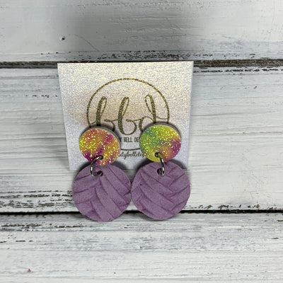 GLITTER POST *Limited Edition* COLLECTION ||  Leather Earrings || GLITTER STUD WITH LAVENDER BRAID CIRCLE