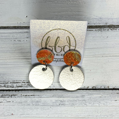 GLITTER POST *Limited Edition* COLLECTION ||  Leather Earrings || GLITTER STUD WITH METALLIC CHAMPAGNE CIRCLE