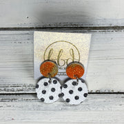 GLITTER POST *Limited Edition* COLLECTION ||  Leather Earrings || GLITTER STUD WITH WHITE WITH BLACK POLKADOTS CIRCLE