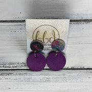 GLITTER POST *Limited Edition* COLLECTION ||  Leather Earrings || GLITTER STUD WITH DARK PLUM CIRCLE