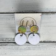 GLITTER POST *Limited Edition* COLLECTION ||  Leather Earrings || GLITTER STUD WITH MATTE WHITE CIRCLE