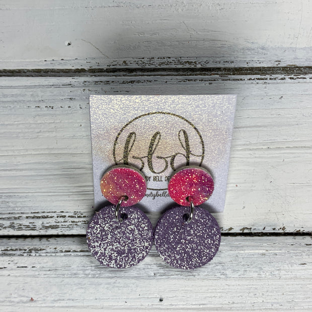 GLITTER POST *Limited Edition* COLLECTION ||  Leather Earrings || GLITTER STUD WITH SHIMMER LAVENDER CIRCLE