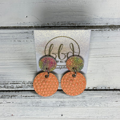 GLITTER POST *Limited Edition* COLLECTION ||  Leather Earrings || GLITTER STUD WITH ORANGE TEXTURE CIRCLE