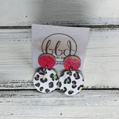 GLITTER POST *Limited Edition* COLLECTION ||  Leather Earrings || GLITTER STUD WITH PASTEL CHEETAH CIRCLE