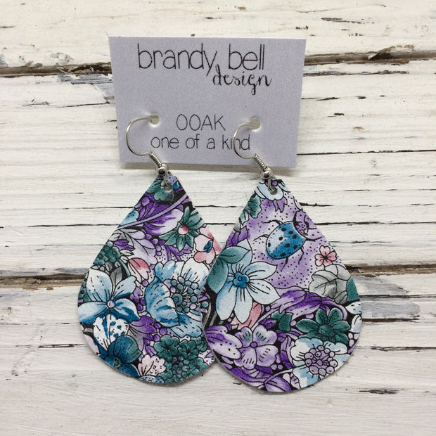 ZOEY (3 sizes available!) - Leather Earrings  || PURPLE & GREEN FLORAL