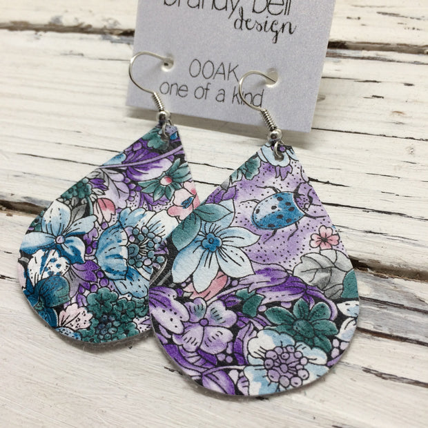 ZOEY (3 sizes available!) - Leather Earrings  || PURPLE & GREEN FLORAL