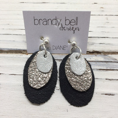 DIANE - Leather Earrings  || SHIMMER SILVER, IRIDESCENT SILVER, MATTE BLACK