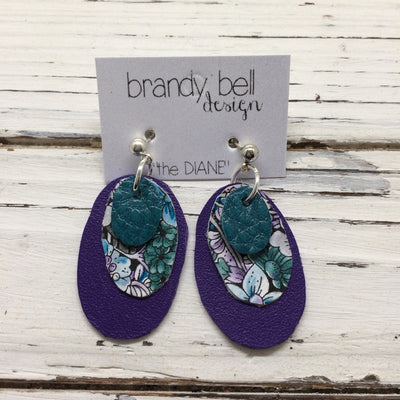 DIANE - Leather Earrings  || DARK TEAL, PURPLE/GREEN FLORAL, MATTE PURPLE