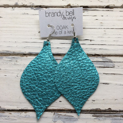 NOELLE - Leather Earrings  || METALLIC AQUA