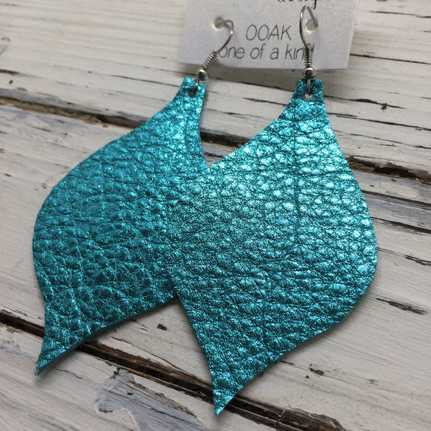 NOELLE - Leather Earrings  || METALLIC AQUA