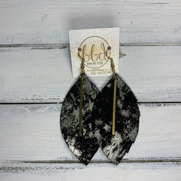 "RAISE THE BAR" <br> *3 SIZES AVAILABLE! <br> SUEDE + STEEL COLLECTION ||  Genuine Leather Earrings || <BR>  CHAMPAGNE NORTHERN LIGHTS ON BLACK  *Choose size & bar finish!*