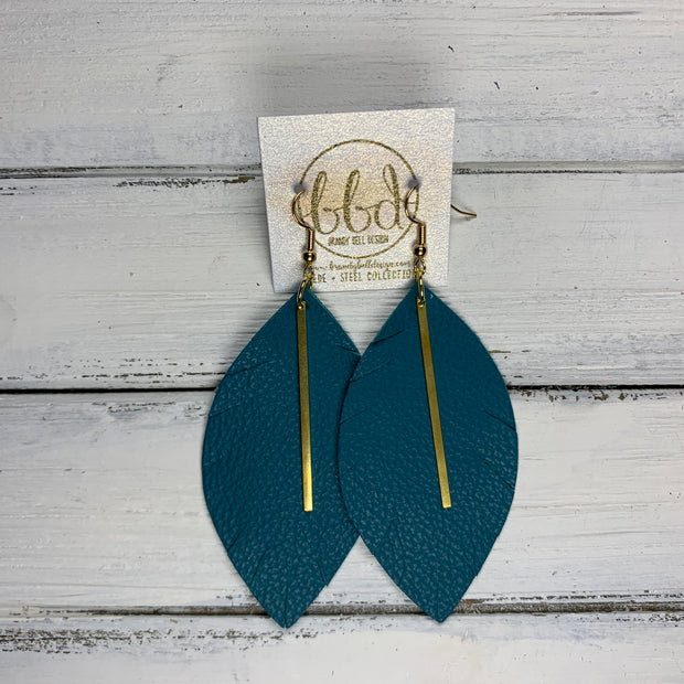 "RAISE THE BAR" <br> *3 SIZES AVAILABLE! <br> SUEDE + STEEL COLLECTION || Genuine  Leather Earrings || <BR>  MATTE DARK TEAL  *Choose size & bar finish!*