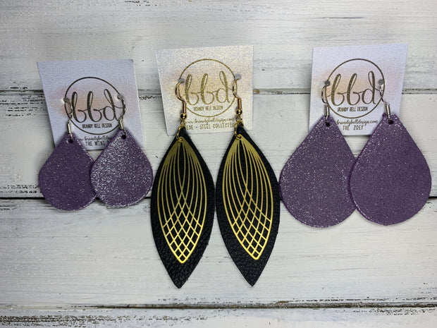 SUEDE + STEEL *Limited Edition* || Leather Earrings || BRASS ART DECO ACCENT || <BR> SHIMMER GOLD
