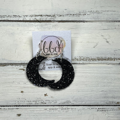 MOON (WITH OR WITHOUT) STAR DANGLES -  Leather Earrings  ||   <BR> CHUNKY BLACK GLITTER (LEATHER ON THICK CORK) <BR> * AVAILABLE IN 2 SIZES