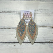 INDIA -  Leather Earrings  ||   <BR> GLAMOUR GLITTER (FAUX LEATHER), <BR> PEARLIZED PINK, <BR> SHIMMER GOLD