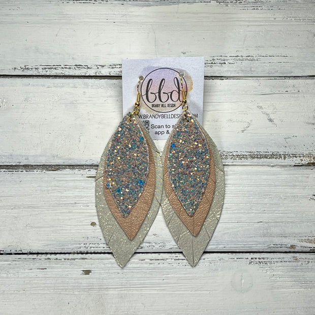INDIA -  Leather Earrings  ||   <BR> GLAMOUR GLITTER (FAUX LEATHER), <BR> PEARLIZED PINK, <BR> SHIMMER GOLD