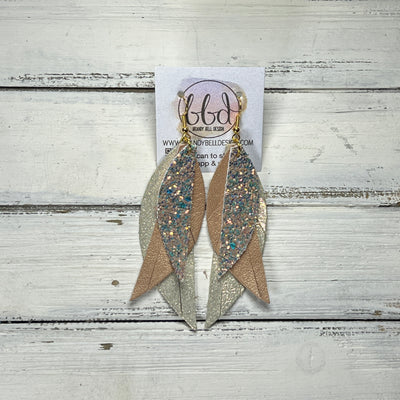 ANDY -  Leather Earrings  ||   <BR> GLAMOUR GLITTER (FAUX LEATHER), <BR> PEARLIZED PINK, <BR> SHIMMER ROSE GOLD
