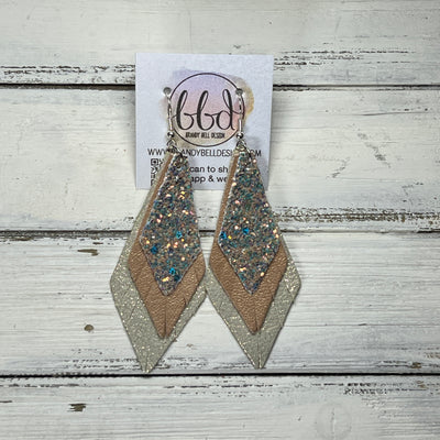 COLLEEN -  Leather Earrings  ||   <BR> GLAMOUR GLITTER (FAUX LEATHER), <BR> PEARLIZED PINK, <BR> SHIMMER ROSE GOLD
