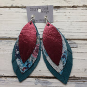 GINGER - Leather Earrings  || METALLIC CRANBERRY, VINTAGE FLORAL, MATTE DARK TEAL