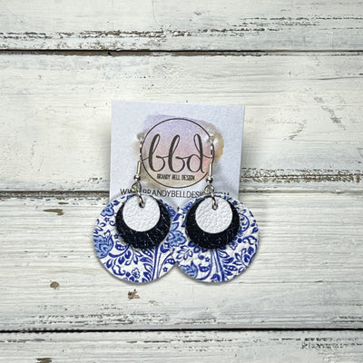 GRAY -  Leather Earrings  ||   <BR> MATTE WHITE, <BR> METALLIC NAVY BLUE, <BR> BLUE & WHITE FLORAL