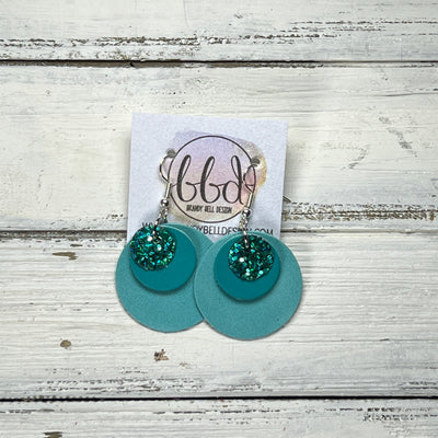 GRAY -  Leather Earrings  ||  <BR> JADE GLITTER (FAUX LEATHER), <BR> MATTE TEAL SMOOTH, <BR> AQUA RIVIERA
