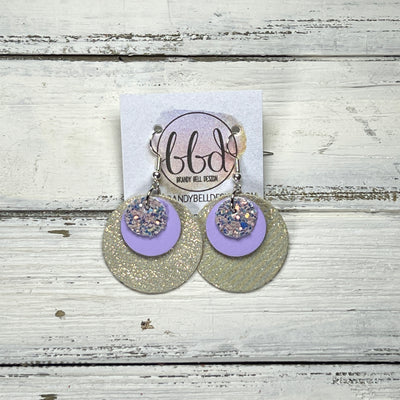 GRAY -  Leather Earrings  ||  <BR> WILLOW GLITTER (FAUX LEATHER), <BR> MATTE LILAC SMOOTH, <BR> SHIMMER ROSE GOLD