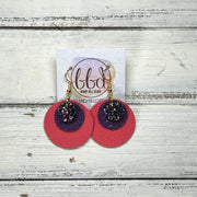 GRAY -  Leather Earrings  ||  <BR> CITY LIGHTS GLITTER (FAUX LEATHER), <BR> DARK PURPLE BRAID, <BR> MATTE CORAL/PINK