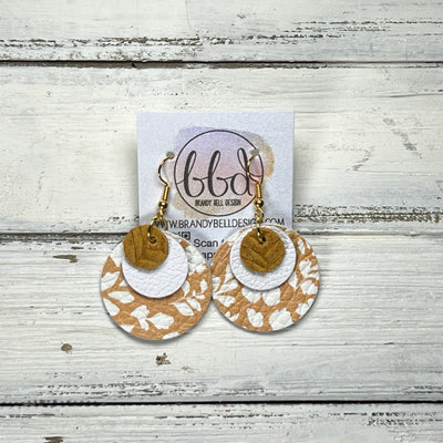 GRAY -  Leather Earrings  ||  <BR> MUSTARD BRAID, <BR> MATTE WHITE, <BR> MUSTARD AND WHITE FLORAL