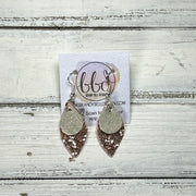 JEAN -  Leather Earrings  ||   <BR> SHIMMER ROSE GOLD, <BR> ROSE GOLD GLITTER (FAUX LEATHER)