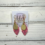 JEAN -  Leather Earrings  ||   <BR> METALLIC GOLD SMOOTH, <BR> RASPBERRY GLITTER (FAUX LEATHER)