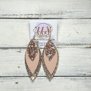 DOROTHY -  Leather Earrings  ||   <BR> ROSE GOLD GLITTER (FAUX LEATHER, <BR> MATTE BLUSH PINK, <BR> METALLIC ROSE GOLD DRIPS