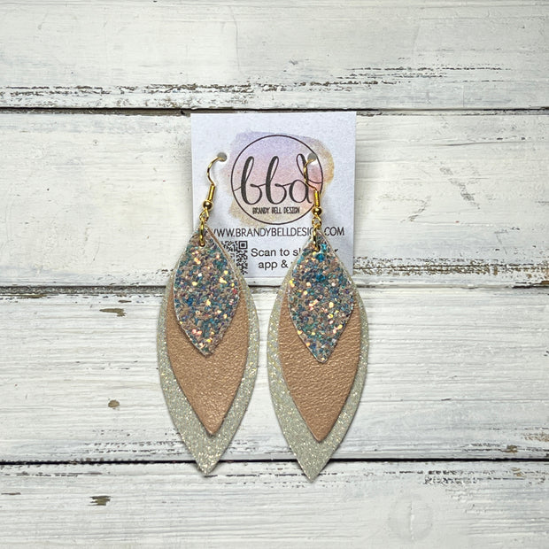 DOROTHY -  Leather Earrings  ||   <BR> GLAMOUR GLITTER (FAUX LEATHER), <BR> PEARLIZED PINK, <BR> SHIMMER ROSE GOLD