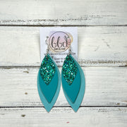 DOROTHY -  Leather Earrings  ||  <BR> JADE GLITTER (FAUX LEATHER), <BR> MATTE TEAL SMOOTH, <BR> AQUA RIVIERA